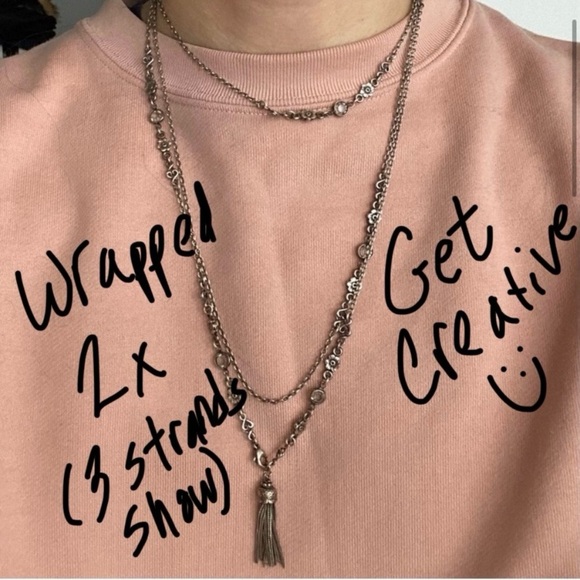 Gas Bijoux - Silver Chain Tassel Wrap Necklace - Long Wrap 2-3x Layer Like New - Picture 12 of 13